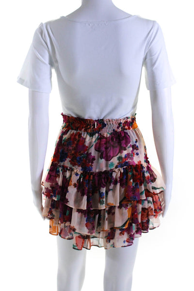 Misa Women's Elastic Waist Ruffle Tiered Floral Lined Mini Skirt Size S