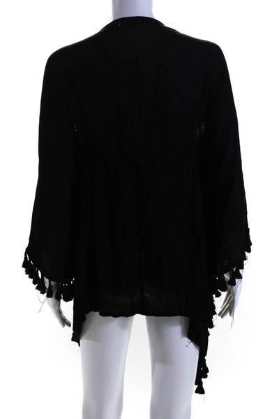 Michael Stars Women's Open Front Fringe Swimsuit Coverup Black One Size