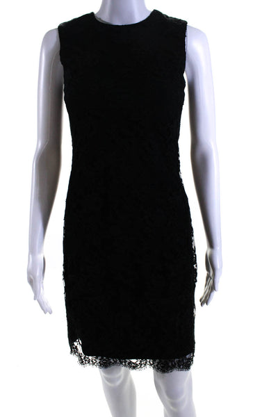 Theory Women's Round Neck Sleeveless A-Line Lace Mini Dress Black Size 0