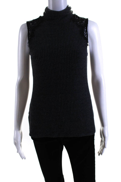 Generation Love Womens Turtleneck Sleeveless Lace Trim Ribbed Blouse Gray Size X