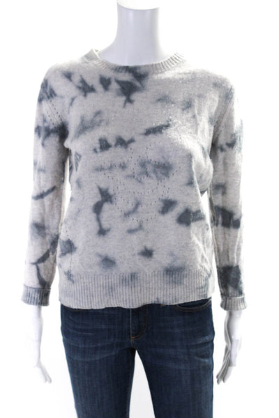 27 Miles Womens Tie Dyed Perforated Skull Cashmere Sweater Gray Size Extra Small