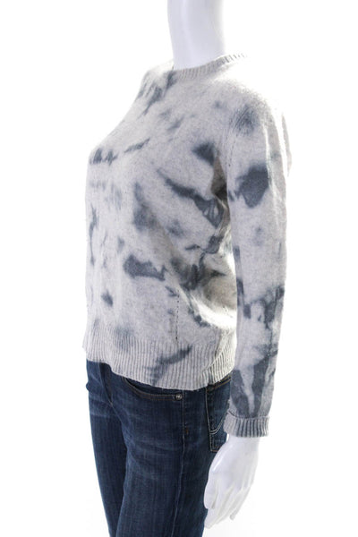 27 Miles Womens Tie Dyed Perforated Skull Cashmere Sweater Gray Size Extra Small