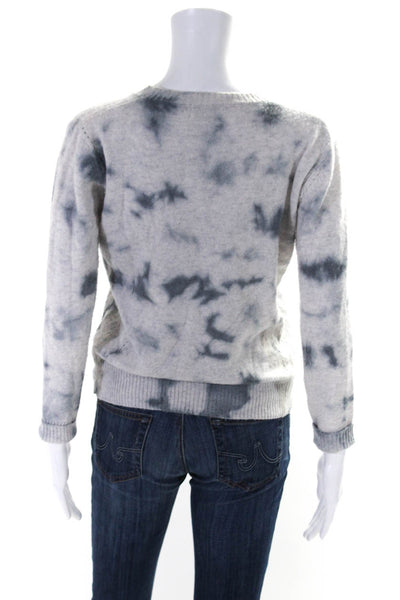 27 Miles Womens Tie Dyed Perforated Skull Cashmere Sweater Gray Size Extra Small