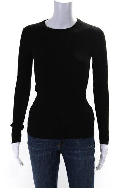 Michael Michael Kors Womens Long Sleeve Crew Neck Ribbed Knit Top Black Size XS