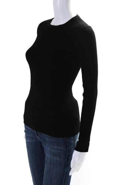 Michael Michael Kors Womens Long Sleeve Crew Neck Ribbed Knit Top Black Size XS