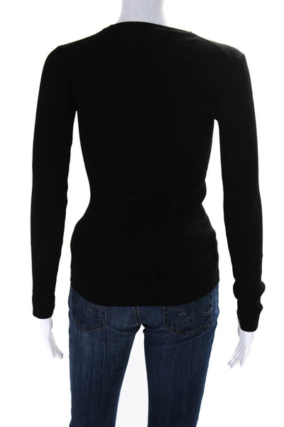 Michael Michael Kors Womens Long Sleeve Crew Neck Ribbed Knit Top Black Size XS