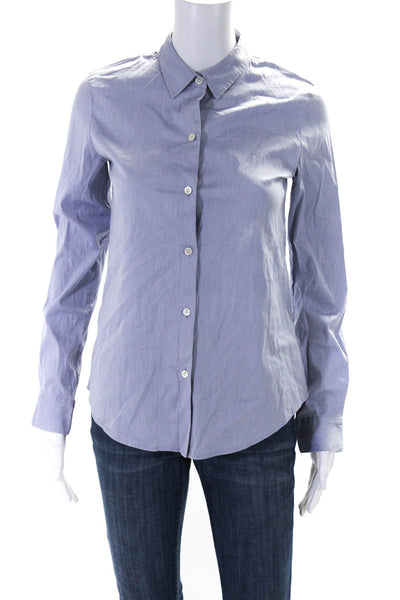 Theory Womens Button Up Long Sleeve Collared Shirt Blue Cotton Size Petite