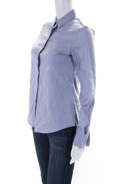 Theory Womens Button Up Long Sleeve Collared Shirt Blue Cotton Size Petite