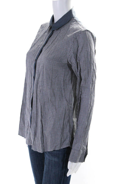 Theory Womens Button Front Long Sleeve Collared Shirt Blue Cotton Size Small