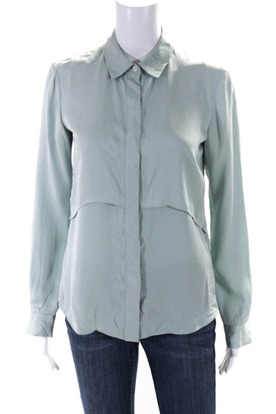 Theory Womens Button Front Long Sleeve Collared Shirt Gray Silk Size Petite