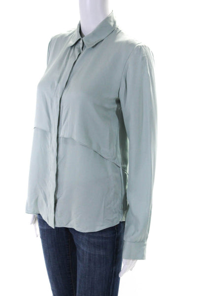 Theory Womens Button Front Long Sleeve Collared Shirt Gray Silk Size Petite