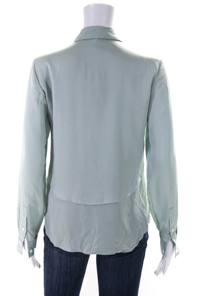 Theory Womens Button Front Long Sleeve Collared Shirt Gray Silk Size Petite