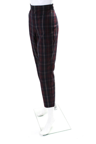 Rag & Bone Womens Side Zip Mid Rise Plaid Straight Leg Pants Red Gray Navy 10