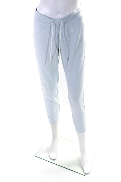 Leallo Womens Mid Rise Drawstring Sun Embroidered Jogger Pants Blue Size XS