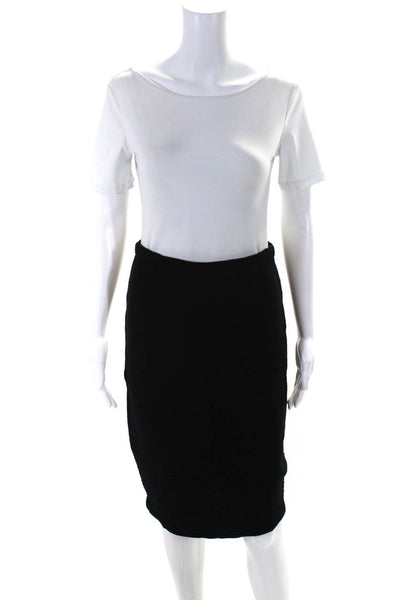 Tse Womens Elastic Waistband Ribbed Knit Pencil Skirt Black Wool Size Large