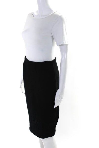 Tse Womens Elastic Waistband Ribbed Knit Pencil Skirt Black Wool Size Large