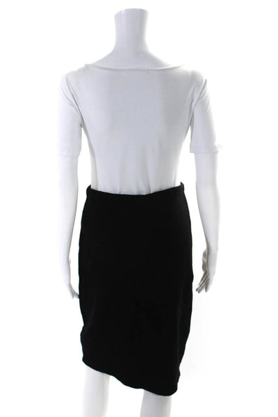 Tse Womens Elastic Waistband Ribbed Knit Pencil Skirt Black Wool Size Large