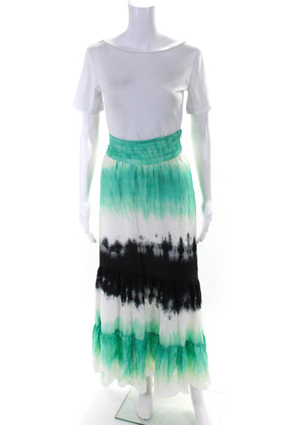 ALC Womens Side Zip Tie Dyed Midi Silk Skirt White Green Black Size 14