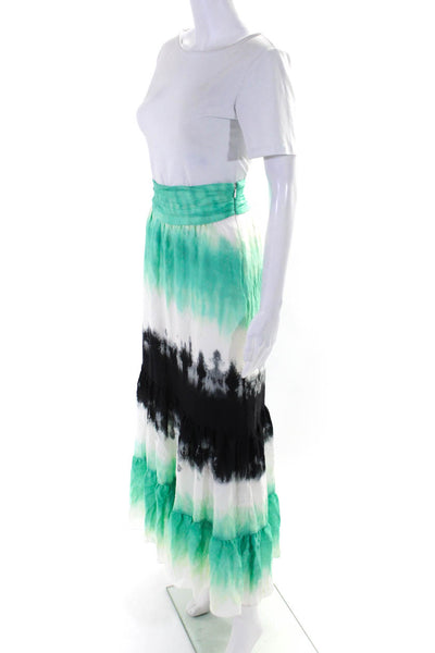 ALC Womens Side Zip Tie Dyed Midi Silk Skirt White Green Black Size 14