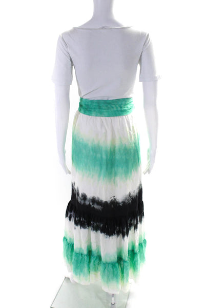 ALC Womens Side Zip Tie Dyed Midi Silk Skirt White Green Black Size 14