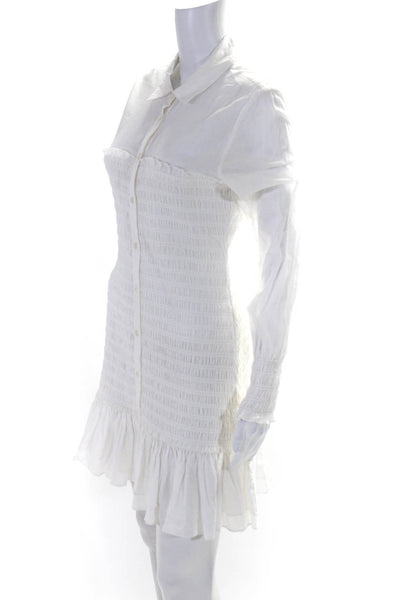 Veronica Beard Womens White Cotton Collar Smocked Long Sleeve Mini Dress Size 6