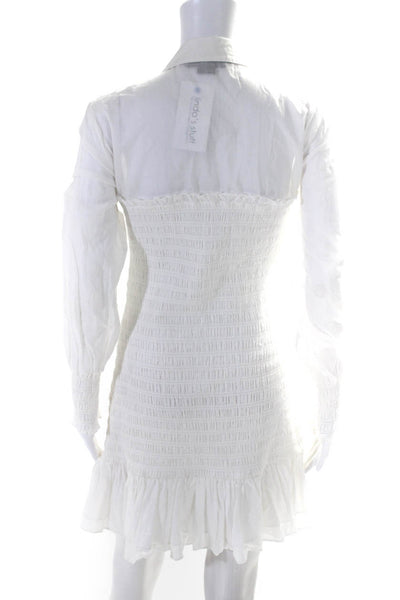 Veronica Beard Womens White Cotton Collar Smocked Long Sleeve Mini Dress Size 6