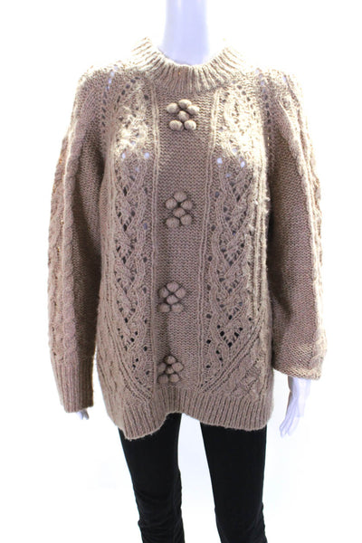 J Crew Womens Crewneck Cable Knit Pullover Knit Sweater Beige Size XL