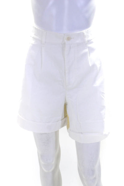 AYR Womens Cotton High Rise Pleated Cuffed Casual Shorts White Size 16