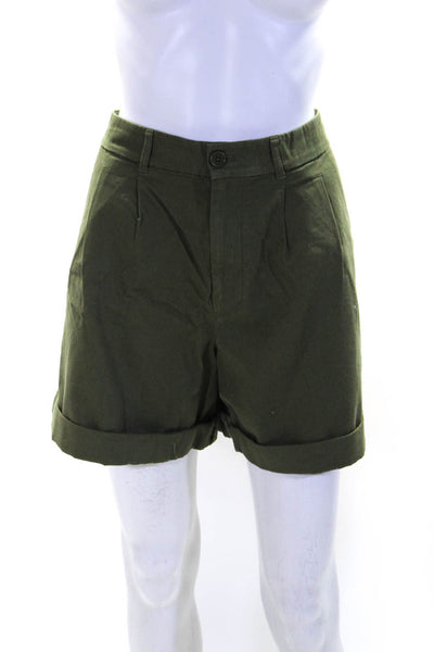 AYR Womens Cotton High Rise Pleated Cuffed Casual Shorts Green Size 16