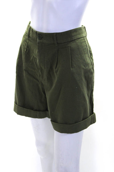 AYR Womens Cotton High Rise Pleated Cuffed Casual Shorts Green Size 16