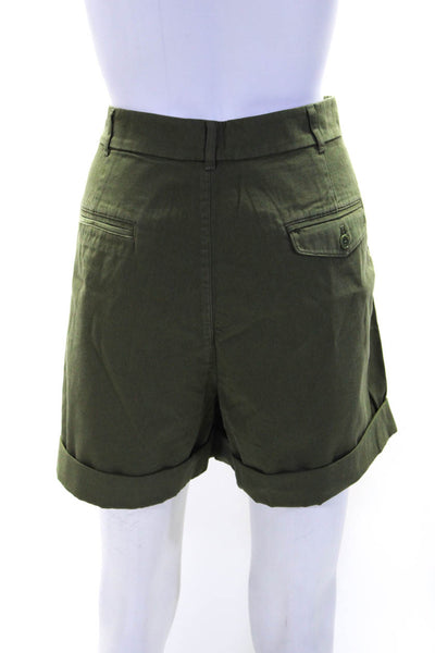 AYR Womens Cotton High Rise Pleated Cuffed Casual Shorts Green Size 16