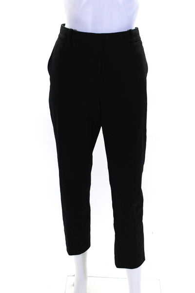 Theory Womens Black Cotton High Rise Pleated Straight Leg Trouser Pants Size 8