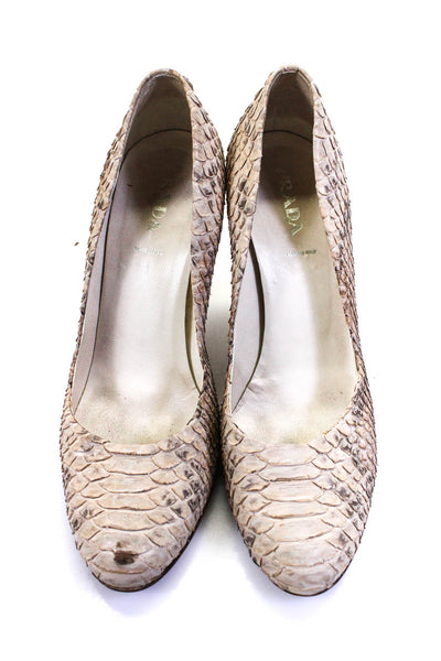 Prada Womens Snakeskin Print Slide On Pumps Beige Grey Size 40.5 10.5