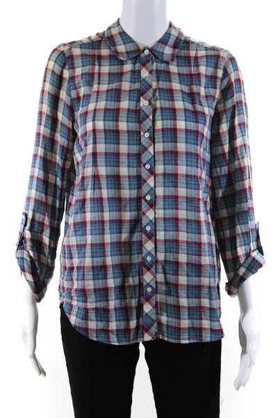 Joie Womens Blue Red Cotton Collar Plaid Long Sleeve Button Down Shirt Size S