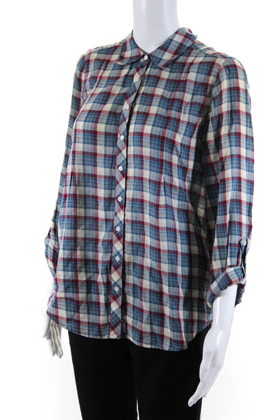 Joie Womens Blue Red Cotton Collar Plaid Long Sleeve Button Down Shirt Size S