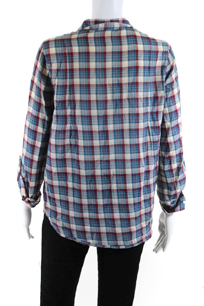 Joie Womens Blue Red Cotton Collar Plaid Long Sleeve Button Down Shirt Size S