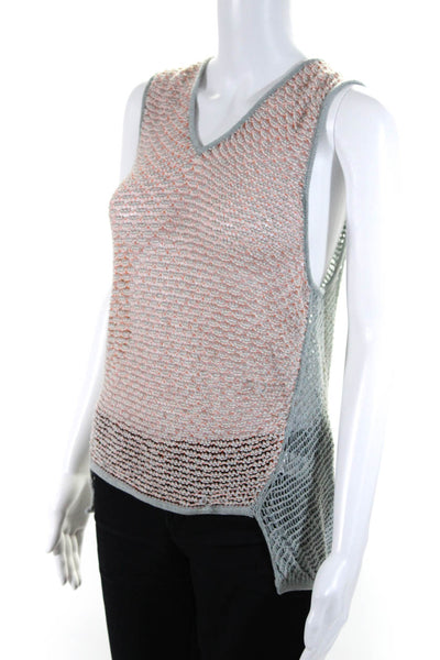 Helmut Lang Womens Orange Gray Open Knit V-Neck Sleeveless Tank Top Size S