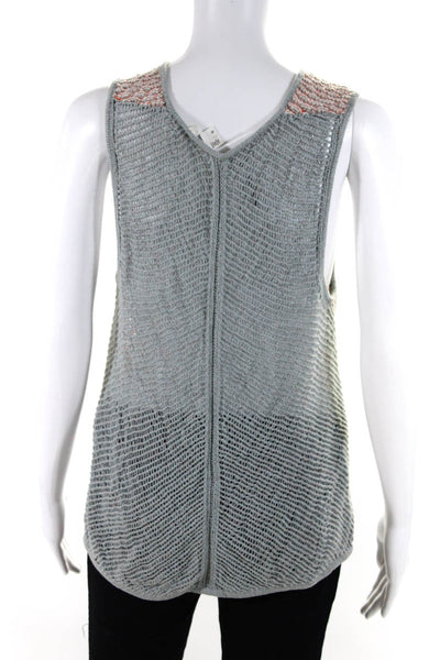 Helmut Lang Womens Orange Gray Open Knit V-Neck Sleeveless Tank Top Size S