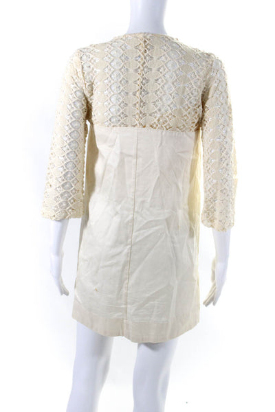 Lauren Moffatt Womens Cream Cotton Beaded Square Neck Mini A-Line Dress Size 2