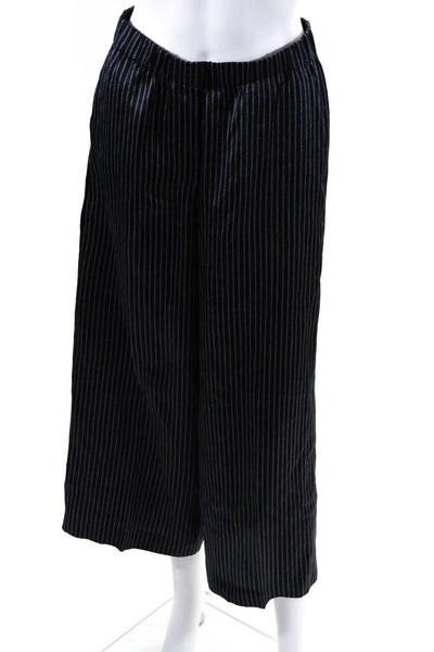 Theory Womens Navy Blue Striped Pull On High Rise Wide Leg Pants Size S