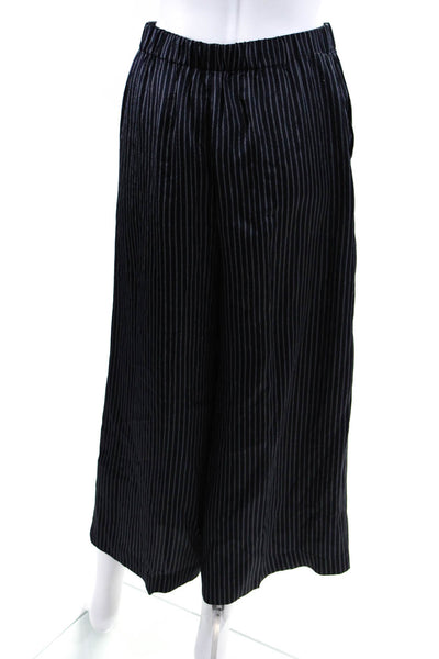 Theory Womens Navy Blue Striped Pull On High Rise Wide Leg Pants Size S