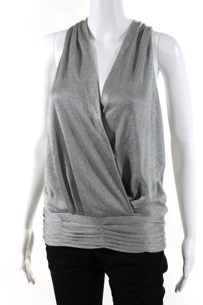 Adam Plus Eve Adam Lippes Womens Silver V-Neck Sleeveless Blouse Top Size S