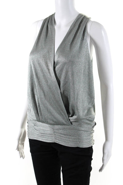 Adam Plus Eve Adam Lippes Womens Silver V-Neck Sleeveless Blouse Top Size S