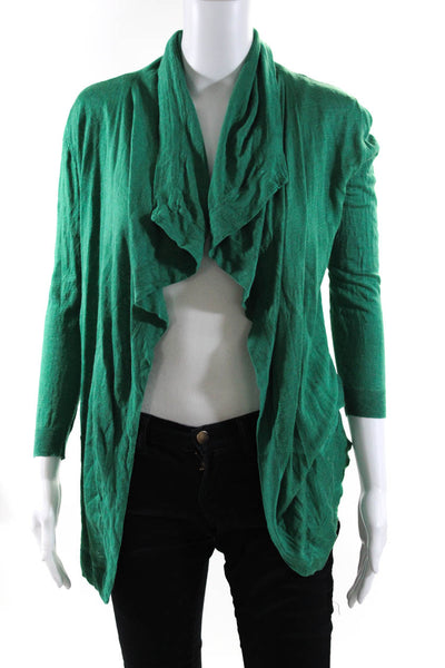 Theory Women Linen Open Front Long Sleeve Waterfall Cardigan Green Size P