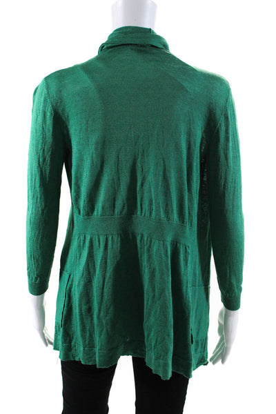 Theory Women Linen Open Front Long Sleeve Waterfall Cardigan Green Size P