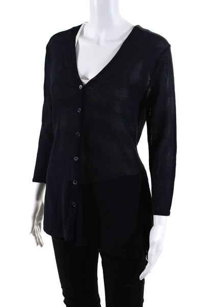 Doncaster Womens Mesh Knit V Neck Button Down Cardigan Blue Size M