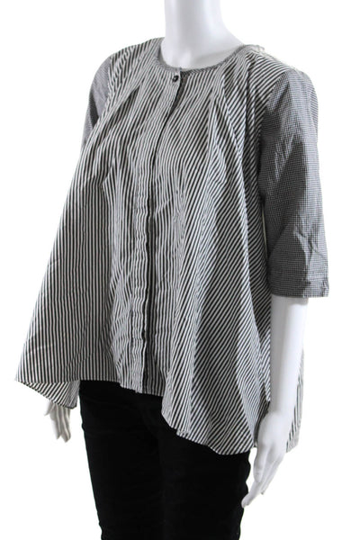 Tan & Luciana Womens Cotton Short Sleeve Striped Button Down Blouse Black Size 9