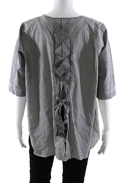 Tan & Luciana Womens Cotton Short Sleeve Striped Button Down Blouse Black Size 9