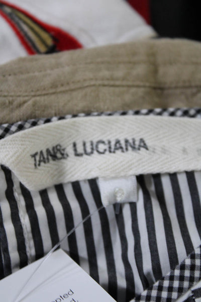 Tan & Luciana Womens Cotton Short Sleeve Striped Button Down Blouse Black Size 9