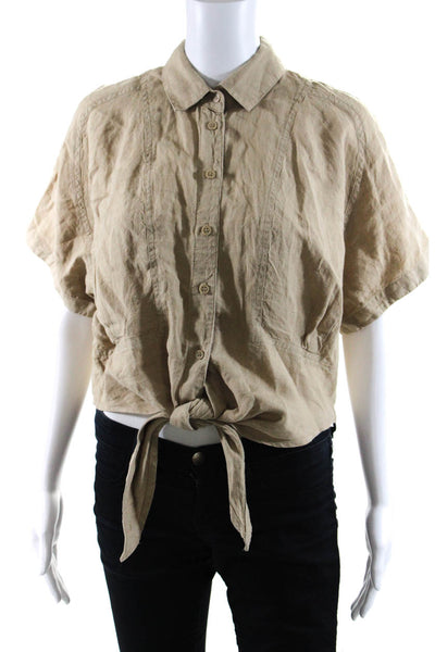 Los Angeles Atelier + Other Stories Womens Linen Tie Front Blouse Beige Size 36